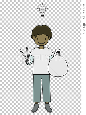 A boy who volunteers to pick up trash (image of inspiration such as ideas for trash reduction) 81955786