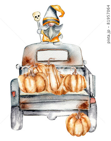 Watercolor halloween  party gnomes 81957064