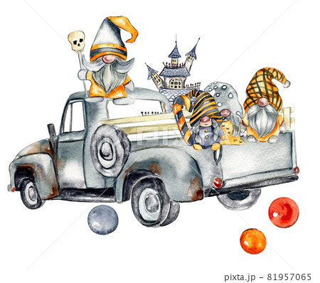 Watercolor halloween  party gnomes 81957065
