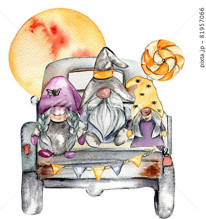 Watercolor halloween  party gnomes 81957066
