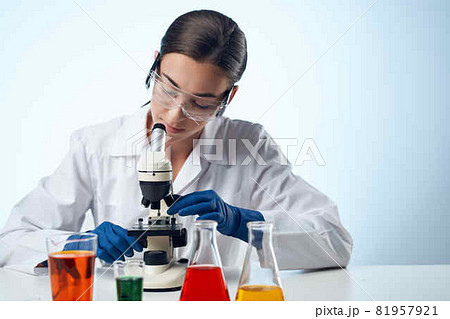laboratory assistant in a white coat work table microscope diagnostics biotechnology laboratory assistant in a white coat work table microscope diagnostics biotechnology 81957921