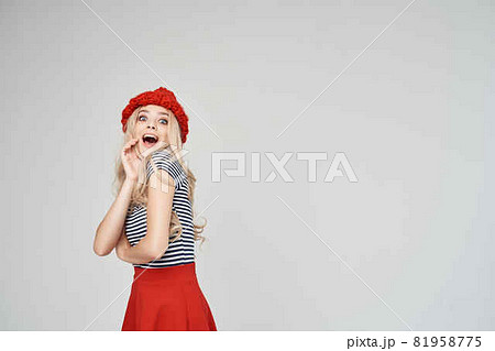 pretty woman in fashionable clothes Red Hat cropped view glamor pretty woman in fashionable clothes Red Hat cropped view glamor 81958775