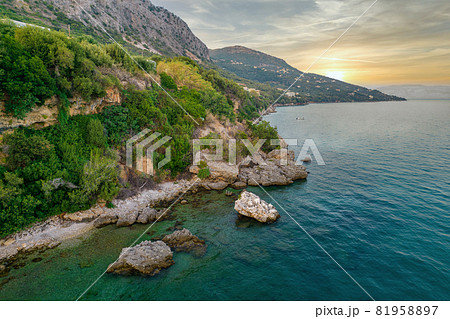 Rocky coast in Mparmpati, Corfu, Greece. Rocky coast in Mparmpati, Corfu, Greece. 81958897