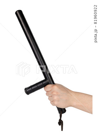 bare hand with black rubber police baton isolated on white background 81960922