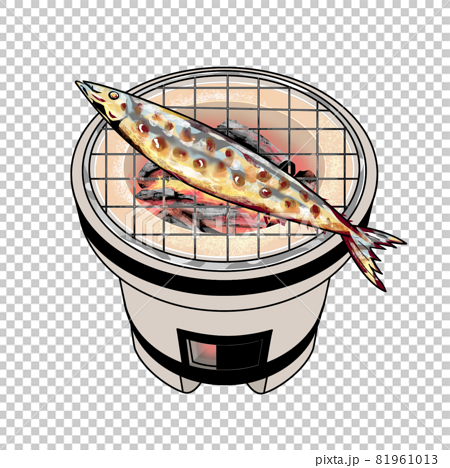 七輪でこんがり焼いた秋刀魚のイラスト 81961013