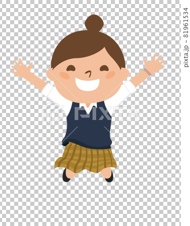 女子生徒のイラスト。楽しそうにジャンプしてる制服姿の女の子。 女子生徒のイラスト。楽しそうにジャンプしてる制服姿の女の子。 81961534