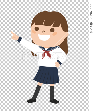 Illustration of a schoolgirl. A girl in uniform pointing to the future. 81961536