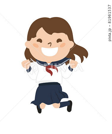 女子生徒のイラスト。楽しそうにジャンプしてる制服姿の女の子。 女子生徒のイラスト。楽しそうにジャンプしてる制服姿の女の子。 81961537