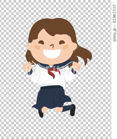 女子生徒のイラスト。楽しそうにジャンプしてる制服姿の女の子。 女子生徒のイラスト。楽しそうにジャンプしてる制服姿の女の子。 81961537