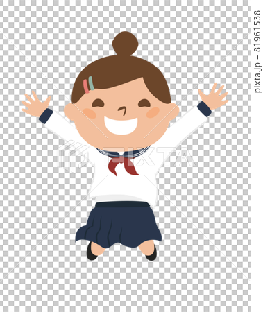 Illustration of a schoolgirl. A girl in uniform jumping happily. Illustration of a schoolgirl. A girl in uniform jumping happily. 81961538