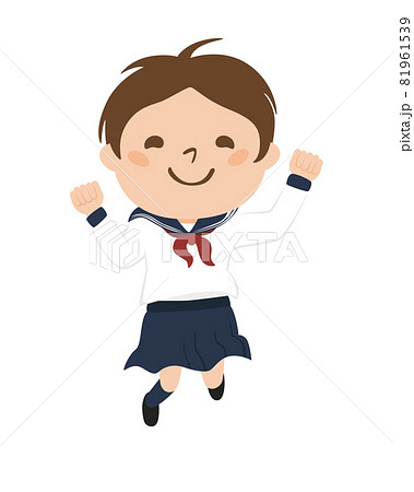 女子生徒のイラスト。楽しそうにジャンプしてる制服姿の女の子。 女子生徒のイラスト。楽しそうにジャンプしてる制服姿の女の子。 81961539