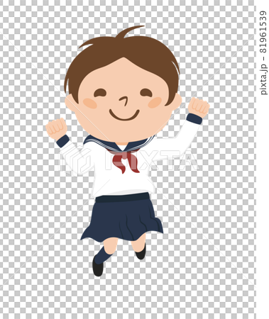Illustration of a schoolgirl. A girl in uniform jumping happily. Illustration of a schoolgirl. A girl in uniform jumping happily. 81961539