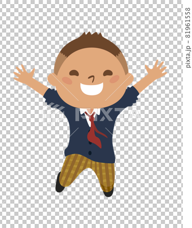 Illustration of a boy student. A boy in uniform jumping happily. 81961558