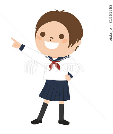 女子生徒のイラスト 未来を指差している制服姿の女の子 のイラスト素材
