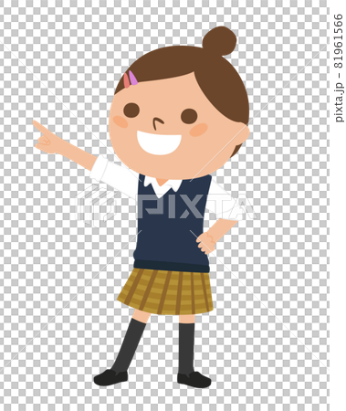 女子生徒のイラスト。未来を指差している制服姿の女の子。 81961566