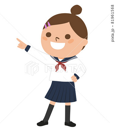 女子生徒のイラスト 未来を指差している制服姿の女の子 のイラスト素材