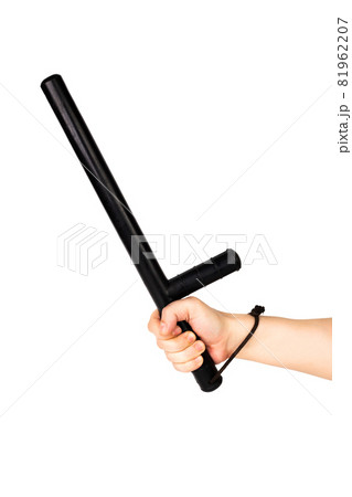 bare hand with black rubber police baton isolated on white background 81962207
