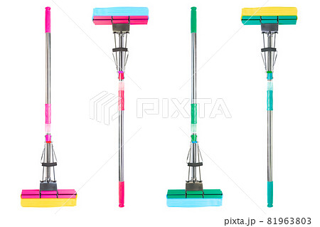 colored mechanical double-rolled pull-action PVA mops isolated 81963803