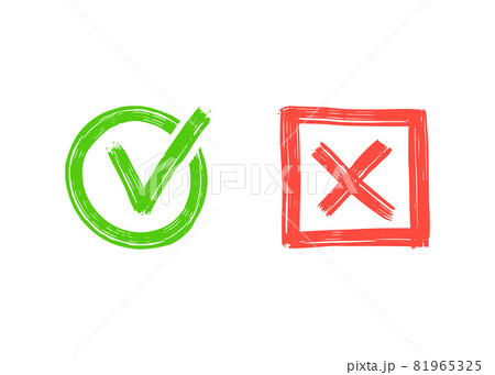 Green check and red cross mark. 81965325