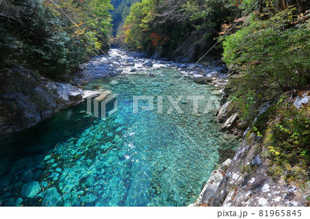 長野県木曽郡大桑村野尻 紅葉時期の阿寺渓谷熊ヶ淵の阿寺ブルー 長野県木曽郡大桑村野尻 紅葉時期の阿寺渓谷熊ヶ淵の阿寺ブルー 81965845