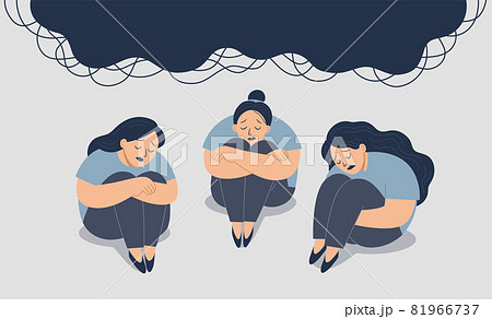 Mental health concept. Sad women is sitting on floor. Sad and hopeless Suffer from depression. 81966737