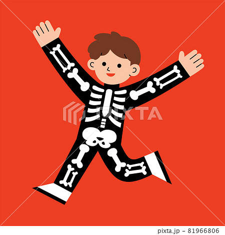 Little boy in skeleton costume for Trick or Treat on white background. 81966806