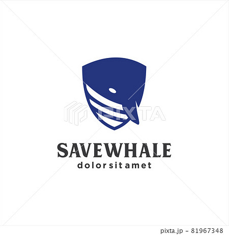 Orca Security Logo Design Vector Illustration. Whale Shield Logo Template Mascot Label	 81967348