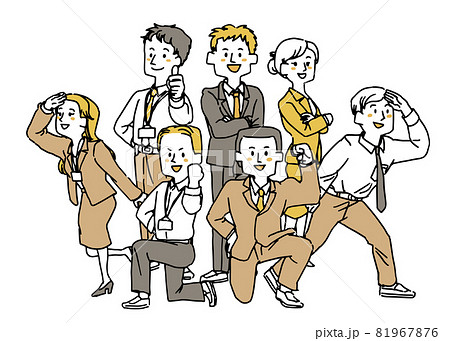 ビジネスマンの七人チームのイラスト素材 ビジネスマンの七人チームのイラスト素材