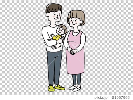赤ちゃんを抱いている男性と妊娠している女性 81967963