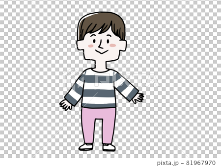 ボーダーのロングシャツを着ている男の子のイラスト素材