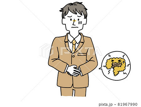 お腹を壊したスーツの男性 81967990