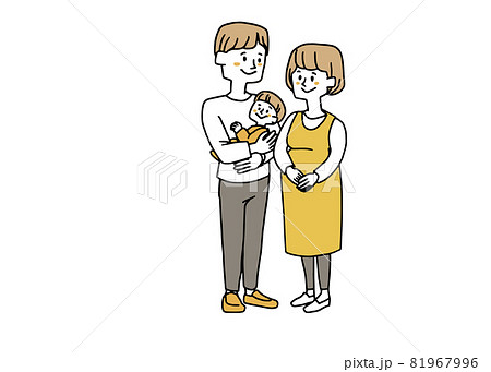 赤ちゃんを抱いている男性と妊娠している女性 81967996