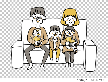 ソファに座っている五人家族 81967998