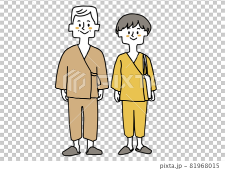 人間ドッグを受ける高齢男性と若い女性のセット 81968015