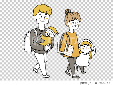 Mother holding hands with father and daughter walking with baby 81968037