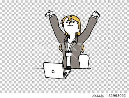 Woman in a suit stretching at the desk 81968063