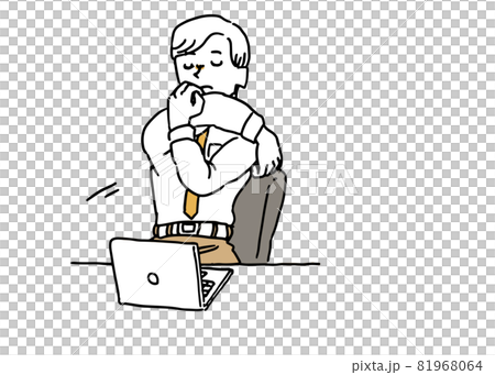 A man in a suit stretching his arms and shoulders at the desk A man in a suit stretching his arms and shoulders at the desk 81968064