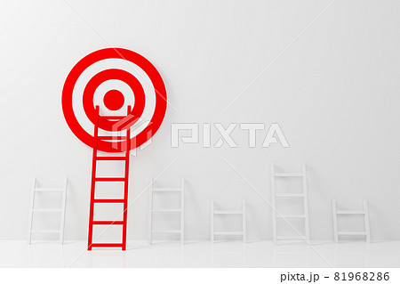 Longest red color ladder growing up growth to aiming high to goal target 81968286
