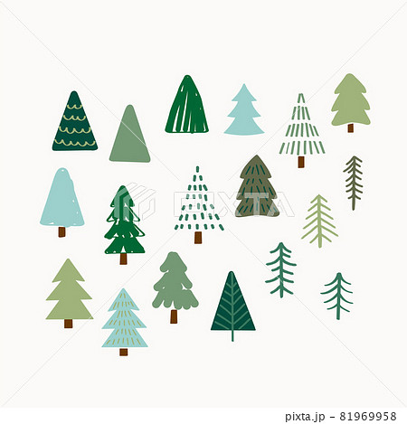 手書き風のクリスマスツリー イラストセットのイラスト素材
