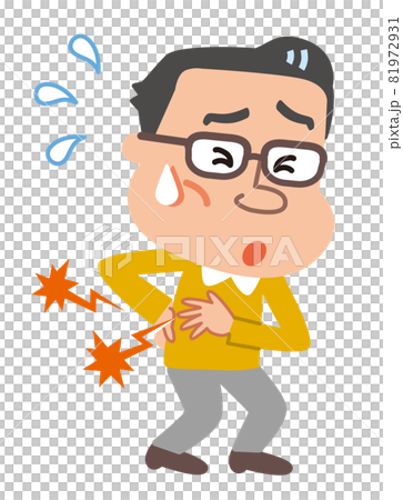 帯状疱疹後神経痛　背中と脇腹が痛い中年男性のイラスト 81972931