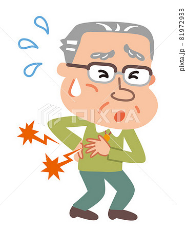 帯状疱疹後神経痛 背中と脇腹が痛い高齢者男性のイラストのイラスト素材