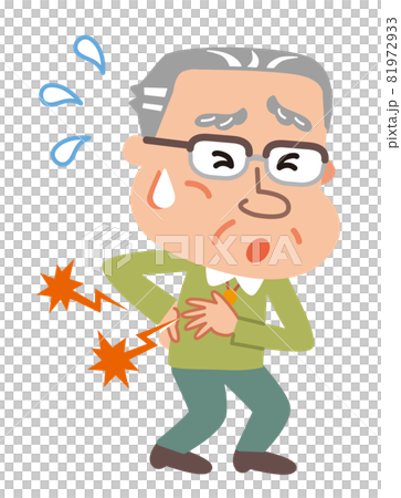 Postherpetic neuralgia Illustration of an elderly man with back and flank pain 81972933