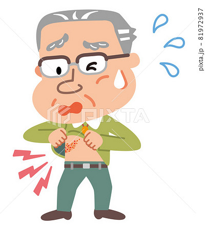帯状疱疹　発疹を確認する高齢者男性のイラスト 81972937