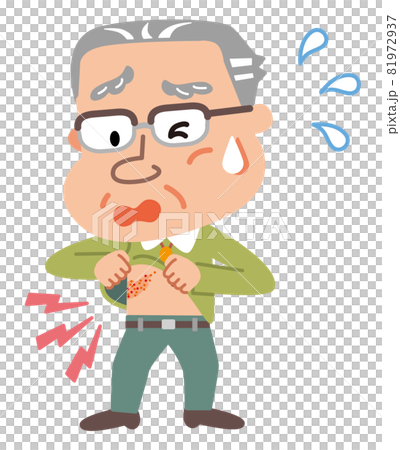 帯状疱疹　発疹を確認する高齢者男性のイラスト 81972937