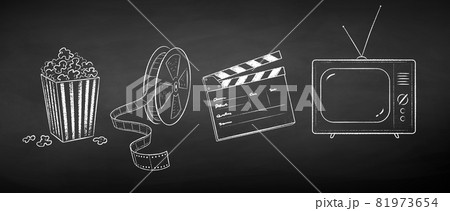 Chalk drawn illustration set of movie symbols 81973654