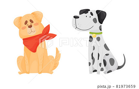 Funny Dog with Collar as Four-legged Friend and Domestic Pet Vector Set Funny Dog with Collar as Four-legged Friend and Domestic Pet Vector Set 81973659