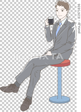 オフィスでコーヒー休憩をするビジネスマン、男性、カラー 81973836