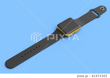 Stainless gold smart watch or fitness tracker isolated on blue background. 81974305