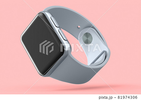 Stainless silver smart watch or fitness tracker isolated on pink background. Stainless silver smart watch or fitness tracker isolated on pink background. 81974306