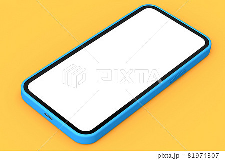 Realistic blue smartphone with blank white screen isolated on orange background Realistic blue smartphone with blank white screen isolated on orange background 81974307
